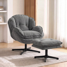 Armchair W/ Footstool, Swivel Accent Chair, Grey - thumbnail 3
