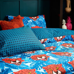 Furn. Untamed Cheetah Botanical Reversible Duvet Cover Set, Double, Blue - thumbnail 3