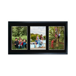 AK Frames 40X20Cm Black Sleek Multi Photo Frame With Black Mount - Holds 3 Apertures (3X) 6X4 Photos - thumbnail 1