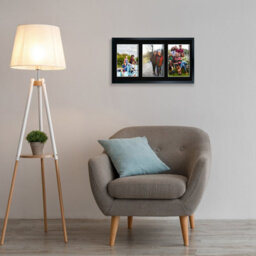 AK Frames 40X20Cm Black Sleek Multi Photo Frame With Black Mount - Holds 3 Apertures (3X) 6X4 Photos - thumbnail 3
