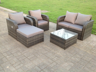 Fimous Pe Rattan Garden Furniture Set Adjustable Chair Sofa Double Love Seat 2 Seater Sofa Square Coffee Table With Big Footstool - image 1
