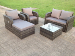 Fimous Pe Rattan Garden Furniture Set Adjustable Chair Sofa Double Love Seat 2 Seater Sofa Square Coffee Table With Big Footstool - thumbnail 2