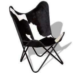 Vidaxl Butterfly Chair Black And White Real Cowhide Leather Butterfly Chairs - thumbnail 7