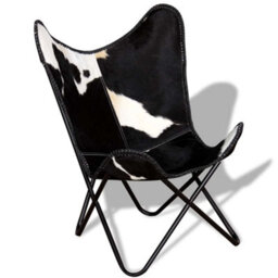 Vidaxl Butterfly Chair Black And White Real Cowhide Leather Butterfly Chairs - thumbnail 6