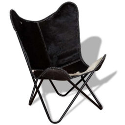 Vidaxl Butterfly Chair Black And White Real Cowhide Leather Butterfly Chairs - thumbnail 5