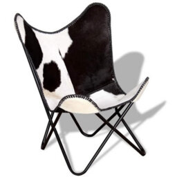Vidaxl Butterfly Chair Black And White Real Cowhide Leather Butterfly Chairs - thumbnail 4