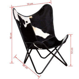 Vidaxl Butterfly Chair Black And White Real Cowhide Leather Butterfly Chairs - thumbnail 3