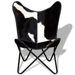 Vidaxl Butterfly Chair Black And White Real Cowhide Leather Butterfly Chairs - thumbnail 8