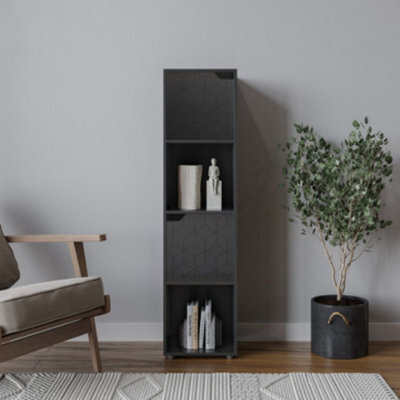 Urbn-Living Urbnliving 119Cm Height 4 Cubes Black Wooden Bookcase Display Shelf Storage Cabinet With Modern Geo Black Door - image 1