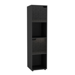 Urbn-Living Urbnliving 119Cm Height 4 Cubes Black Wooden Bookcase Display Shelf Storage Cabinet With Modern Geo Black Door - thumbnail 3