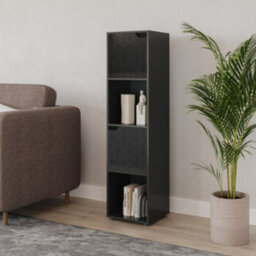 Urbn-Living Urbnliving 119Cm Height 4 Cubes Black Wooden Bookcase Display Shelf Storage Cabinet With Modern Geo Black Door - thumbnail 2