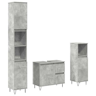Berkfield Durable 3 Piece Bathroom Furniture Set Concrete Grey Engineered Wood