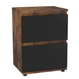 Urbn-Living Urbnliving 2 Drawer Rustic Brown Carcass With Black Drawers Wooden Bedroom Bedside Cabinet No Handle Nightstand Side Table - thumbnail 2