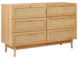 Wyld And Coco Boho Home 6-Drawer Chest With Rattan Front In Light Brown - Particle Board Construction - thumbnail 3