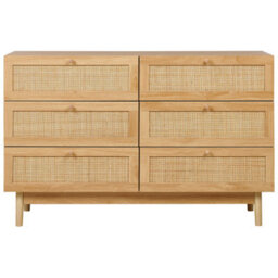 Wyld And Coco Boho Home 6-Drawer Chest With Rattan Front In Light Brown - Particle Board Construction - thumbnail 1