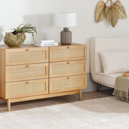 Wyld And Coco Boho Home 6-Drawer Chest With Rattan Front In Light Brown - Particle Board Construction - thumbnail 2