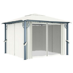 Berkfield Classic Gazebo With Curtain 300X300 Cm Cream Aluminium - thumbnail 1
