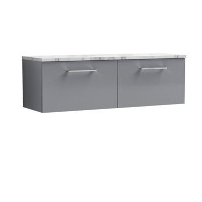 Balterley Level 1200mm Wall Hung 2 Drawer Vanity Unit & Laminate Worktop For Spacious Contemporary Bathroom Storage - Satin Grey - image 1