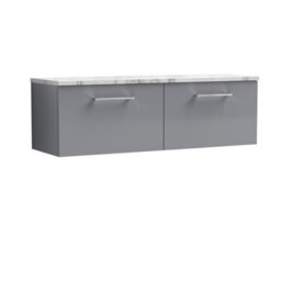 Balterley Level 1200mm Wall Hung 2 Drawer Vanity Unit & Laminate Worktop For Spacious Contemporary Bathroom Storage - Satin Grey - thumbnail 1