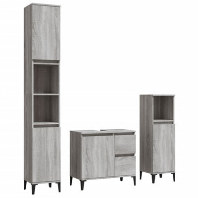 Berkfield Modern 3 Piece Bathroom Cabinet Set Grey Sonoma Engineered Wood