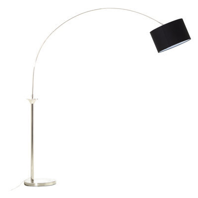 Orsina Nickel Finish Floor Lamp, Arched Metal Frame With Black Shade, Modern Tall Standing Lamp For Living Room - image 1