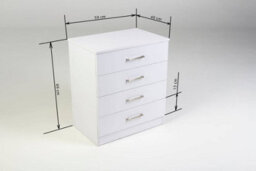 Harmin White 4 Drawer Chest Bedroom Furniture - Height 68.5 Cm X Width 60 Cm X Depth 40 Cm - thumbnail 3