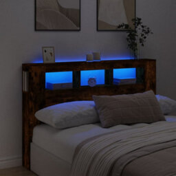 Berkfield Led Headboard Smoked Oak 160X18.5X103.5 Cm Engineered Wood - thumbnail 1