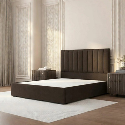 Xample Highgrove Swift Brown Fabric Full Ottoman Bed Frame With Storage, Headboard Included, Super King - image 1