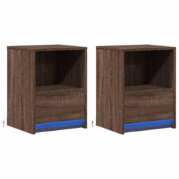 Berkfield Bedside Cabinets With Led Lights 2 Pcs Brown Oak Engineered Wood - thumbnail 3
