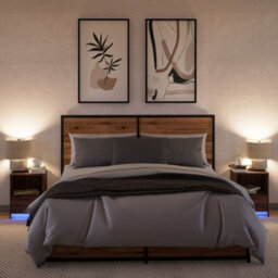 Berkfield Bedside Cabinets With Led Lights 2 Pcs Brown Oak Engineered Wood - thumbnail 5