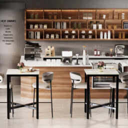 Tall Square Bar Table Small Kitchen Pub Dining Table Steel Frame For 2-4 Chairs - thumbnail 4