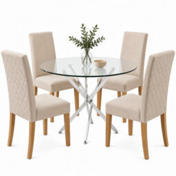 Oira Homes Modern Dining Table Set For 4 Dining Table With 4 Cream Velvet Chairs For Dining Room Furniture - thumbnail 1