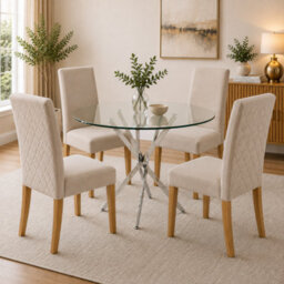 Oira Homes Modern Dining Table Set For 4 Dining Table With 4 Cream Velvet Chairs For Dining Room Furniture - thumbnail 2