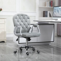 Grey Holland Velvet Office Chair Luxury Padded Ergonomic Swivel - thumbnail 1