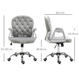 Grey Holland Velvet Office Chair Luxury Padded Ergonomic Swivel - thumbnail 2