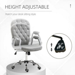 Grey Holland Velvet Office Chair Luxury Padded Ergonomic Swivel - thumbnail 3