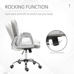 Grey Holland Velvet Office Chair Luxury Padded Ergonomic Swivel - thumbnail 4
