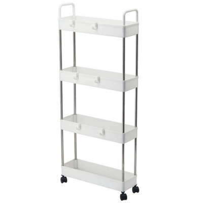 Taylor & Brown 4 Tier Slim Storage Cart, Narrow Rolling Trolley On Wheels, Thin Bathroom Storage Unit With Mesh Shelves (White) - image 1