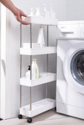 Taylor & Brown 4 Tier Slim Storage Cart, Narrow Rolling Trolley On Wheels, Thin Bathroom Storage Unit With Mesh Shelves (White) - thumbnail 5
