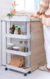 Taylor & Brown 4 Tier Slim Storage Cart, Narrow Rolling Trolley On Wheels, Thin Bathroom Storage Unit With Mesh Shelves (White) - thumbnail 2