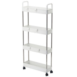 Taylor & Brown 4 Tier Slim Storage Cart, Narrow Rolling Trolley On Wheels, Thin Bathroom Storage Unit With Mesh Shelves (White)