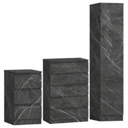 Zita Grey Marble Effect 3 Piece Bedroom Set - 1-Door Wardrobe, Chest & Bedside Table, Stylish Modern Storage Furniture - thumbnail 6