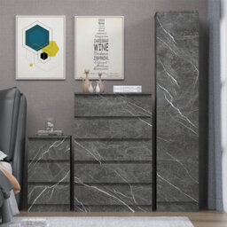 Zita Grey Marble Effect 3 Piece Bedroom Set - 1-Door Wardrobe, Chest & Bedside Table, Stylish Modern Storage Furniture - thumbnail 4