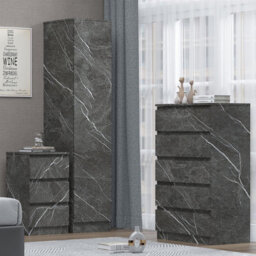 Zita Grey Marble Effect 3 Piece Bedroom Set - 1-Door Wardrobe, Chest & Bedside Table, Stylish Modern Storage Furniture - thumbnail 2