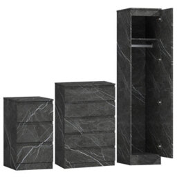Zita Grey Marble Effect 3 Piece Bedroom Set - 1-Door Wardrobe, Chest & Bedside Table, Stylish Modern Storage Furniture - thumbnail 7