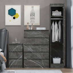 Zita Grey Marble Effect 3 Piece Bedroom Set - 1-Door Wardrobe, Chest & Bedside Table, Stylish Modern Storage Furniture - thumbnail 3