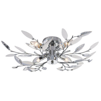 Happy Homewares Modern Birch Semi Flush Ceiling Light With Clear & White Leaves - image 1
