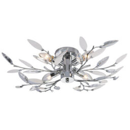 Happy Homewares Modern Birch Semi Flush Ceiling Light With Clear & White Leaves - thumbnail 1