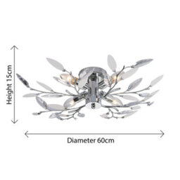 Happy Homewares Modern Birch Semi Flush Ceiling Light With Clear & White Leaves - thumbnail 3