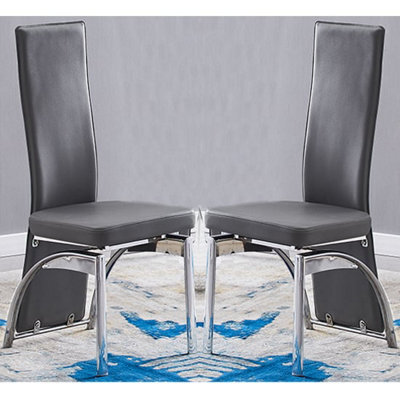Furniture in Fashion Romeo Grey Faux Leather Dining Chairs With Chrome Legs In Pair - image 1